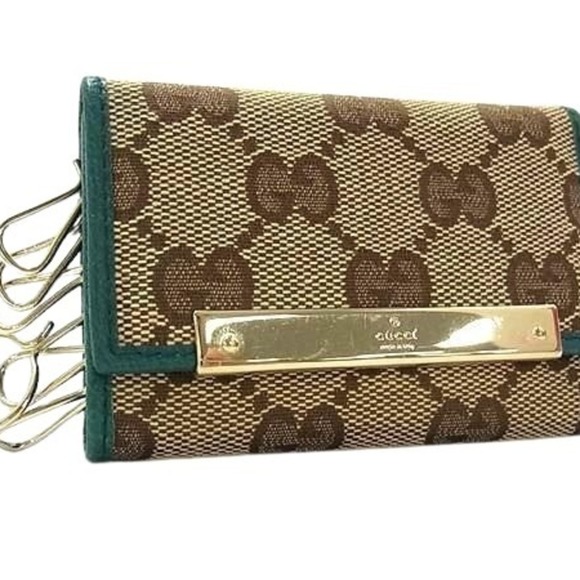 GUCCI GG Canvas Key Case 127048 Beige Brown Green Leather Men's Women's